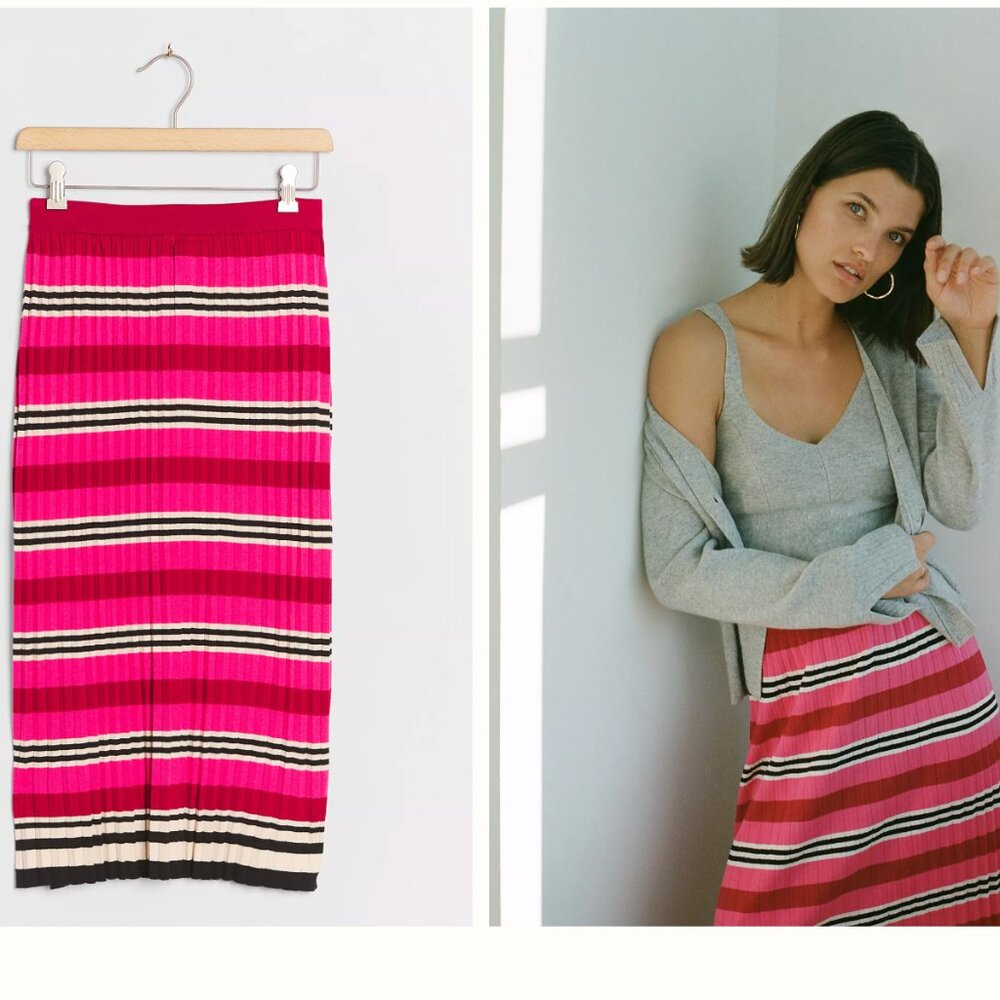 NWT Anthropologie Dora Knit Midi Skirt in Pink and Red Size XS - Picture 2 of 7